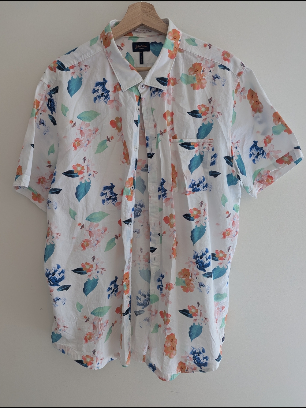 Good Man Brand White Short-Sleeve Floral Button-Down Shirt